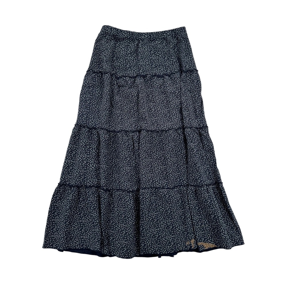 Brandy Melville Floral Maxi Skirt Women OS Navy Blue Fair Tiered Ruffle - Picture 2 of 8